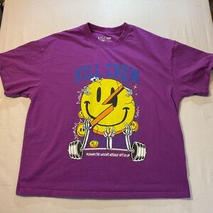 Kill Crew Purple T-Shirt Oversized Smiley Face Weight Lifting Lift Us Up Size M